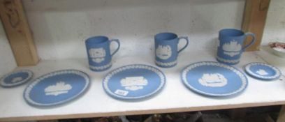 A quantity of blue Wedgwood Jasper ware