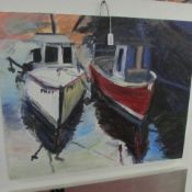A modern oil on canvas 'Old Moll and Bess Moored at Padstow'