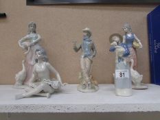 5 Lladro style figures including ballerina and ladies with geese