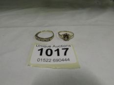 A 9ct gold smokey quartz ring size M and a 9ct gold amethyst ring size V