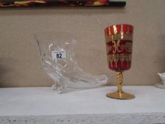 A cut glass 'Cornucopia' vase and a gold decorated goblet
