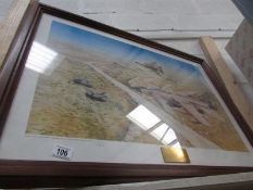 A framed and glazed limited edition 'Gulf Sortie' print by P J Cousins, signed by the artist