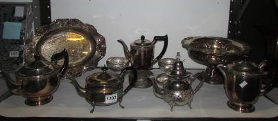 A mixed lot of silver plate including teapots, trays etc