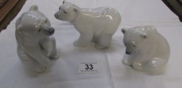 3 Lladro Polar bears
