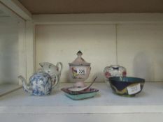 2 lidded pots (1 a/f) a minaiture teapot, a jug and 3 items of cloissonne