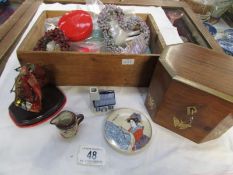 A jewellery box and contents including brass inlaid box