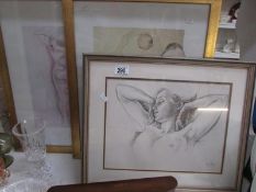 3 framed and glazed nude study prints