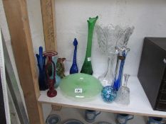 A mixed lot of glass vases etc including coloured