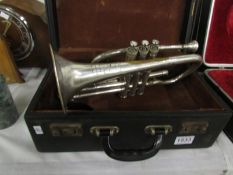 A cased silver plated cornet, Manchester maker