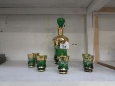 A Murano hand decorated glass decanter and 6 glasses