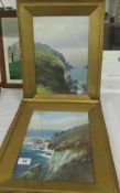 A pair of framed and glazed coastal watercolours signed G Trevory? (indistinct), overall 45.5 X
