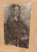 A charcoal drawing of a female, unframed and not signed but attributed to Franklin White, image