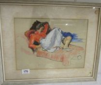 A framed and glazed study of a sleeping woman dated Aug. 31 1968, unsigned but attributed to