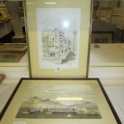 2 watercolours 'Cannes' and 'The Wharf, signed but indistinct, framed 47 x 36cm, images 34.5 x