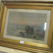 A framed and glazed seascape lithoprint after W H Vernon, glass a/f, frame 73 x 57cm, image 45 x