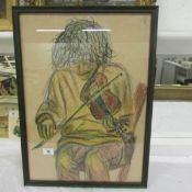 A pastel of a young girl playing the violin, 63 x 46cm