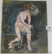 An oil on board nude study by Marjorie Hare, 35 x 30cm