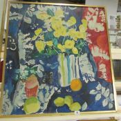 An abstract oil on canvas 'Flowers and Fruit' signed Robert Watts, 83 x 87cm