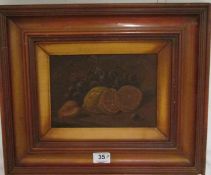 A framed still life painting, fruit, frame 44 x 37cm, images 23.5 x 16.5cm