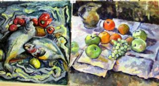 2 oil on board still life studies attributed to Franklin White, 61 x 61 cm