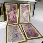 4 framed and glazed 'Mucha' prints, 48 x 28cm