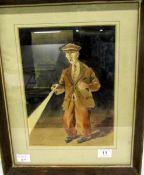 A framed and glazed caricature watercolour  'Elderly Gentleman with Torch', James Mason, overall