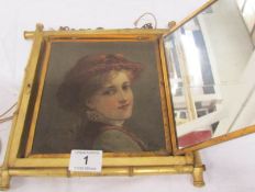 A Victorian 'Portrait of a Young Lady' in gilt frame with mirror, 28cm x 28cm, image 19cm x 17cm