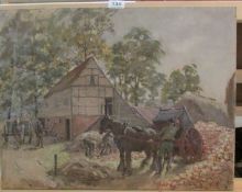 An oil on canvas 'Bringing in the Potatoes, Stantons Farm' by Marjorie Hoare, 56 x 43cm