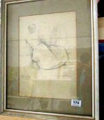 A framed and glazed drawing of a female signed Franklin White 1961, frame 53 x 41cm, image 25 x