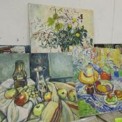 3 still life oil on board paintings from the school of Franklin White