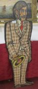 A figural painting of a gentleman on cut board, 123 x 32cm