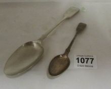 An 1835 silver teaspoon and a Venetian silver tablespoon (72gms)