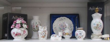 6 pieces of Aynsley including lamp, owl pot, vase etc