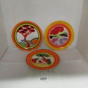 3 Clarice Cliff Wedgwood plates including 'Red Tree'