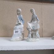 2 Lladro figurines, seated lady and lady with rabbit
