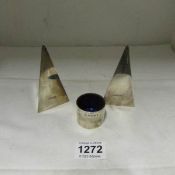 A pair of silver pyramid salt and pepper