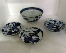 4 Chinese blue and white dishes, some a/f