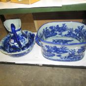 An Italian design blue and white jug, basin and footbath