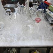 A mixed lot of glassware including decanters