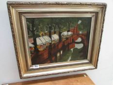 A gilt framed oil on canvas 'Flower Market' signed I M B