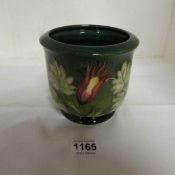 A small green Moorcroft planter with floral decoration