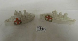 2 WW1 Lincoln City crested battleships