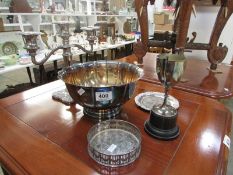 A mixed lot of silver plate including candelabra etc