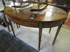 A pair of painted 'D' end satinwood tables