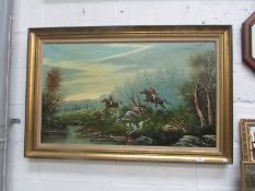 An oil fox hunting scene by Sanchez