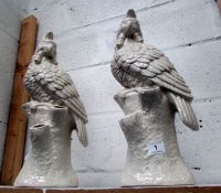 2 large ceramic parrot figures