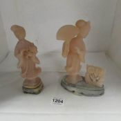 2 pink Japanese soapstone figurines, a/f