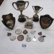 A quantity of mainly football related trophies and fobs
