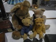 4 teddy bears including jointed and mohair