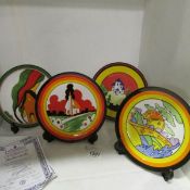 4 Clarice Cliff Wedgwood plates with 3 certificates